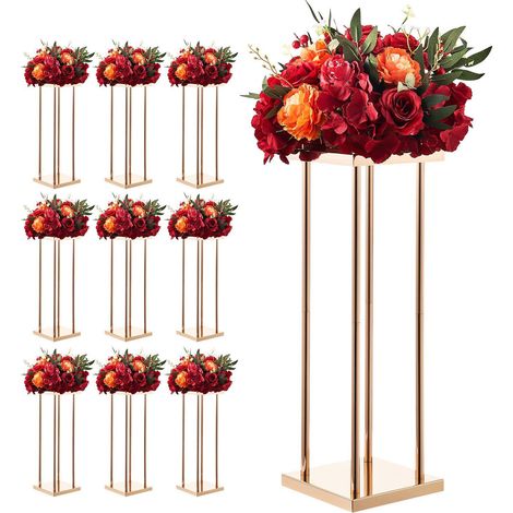 Support à fleurs de mariage, lot de 10, en métal coloris or, cylindrique, centre de table, banquet, réception, usage polyvalent (1/5)