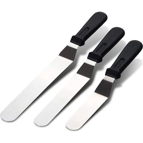 Spatule à gâteau trois pièces - manche en acier inoxydable noir (1/5)