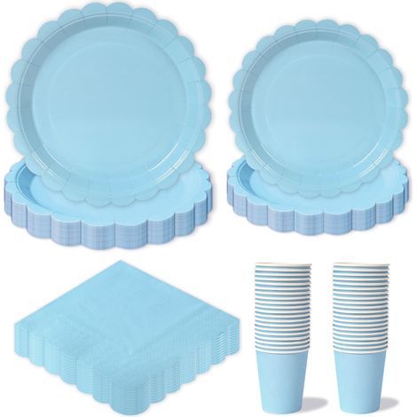 Vaisselle Jetable Anniversaire Bleu - 96pcs Assiettes Jetable Anniversaire Bluey Assiette Carton, Gobelets, Serviettes pour Decoration Baby Shower Garcon Decoration Anniversaires(24 Invités) (1/5)