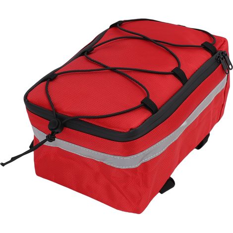Borsa da portapacchi posteriore per bicicletta, in tessuto Oxford resistente agli schizzi con striscia riflettente, ideale per il pendolarismo urbano, colore rosso - 1680D. (1/5)