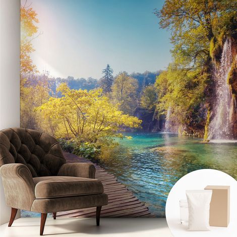 Tapete Vliestapete mit Kleber - Wandgestaltung - Tapete Wohnzimmer - Flur Eingangsbereich Natürliche Landschaft 250x250 cm (1/5)
