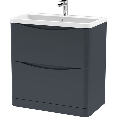 Balterley Dunwood Floor Standing 2 Drawer Bathroom Vanity Unit & Polymarble Basin, Dark Grey, 755mm