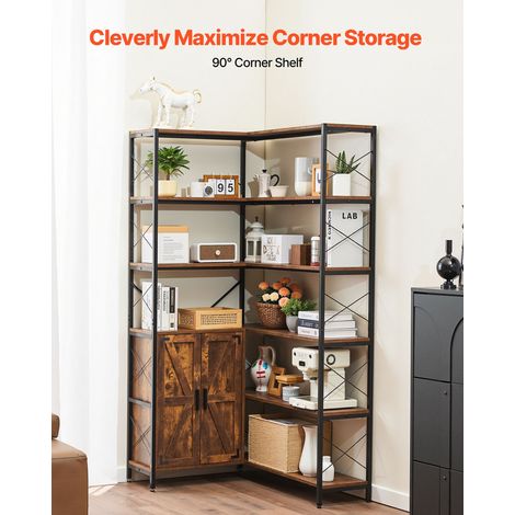 Étagère d'angle à 6 niveaux, hauteur 180 cm, grande bibliothèque du coin en L avec portes, meuble de rangement réversible avec cadr… (1/5)