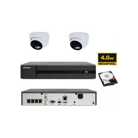 Kit Videosorveglianza IP PoE 4MP NVR 4 Canali 4K 2 Telecamere Turret con Audio HDD 1TB