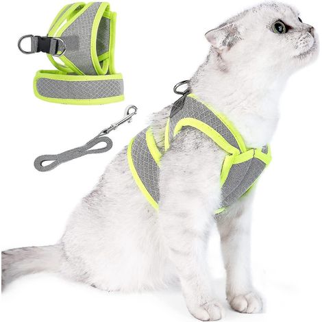 Harnais et laisse pour chat, ensemble gilet anti-fugue souple et réglable, respirant, léger et facile à contrôler pour les activités de plein air - Taille S - Vert/Gris (1/5)