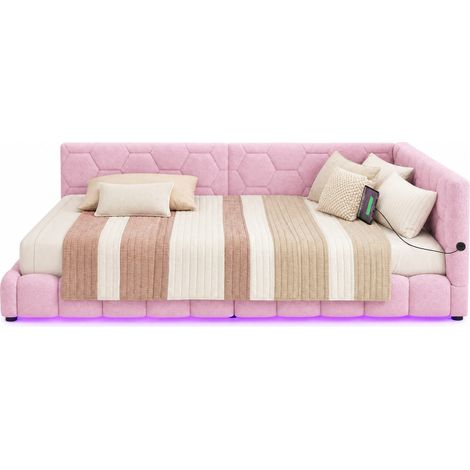 CHICFURN lit banquette 140 x 200 rose avec éclairage ambiant et ports de charge intégrés (1/5)