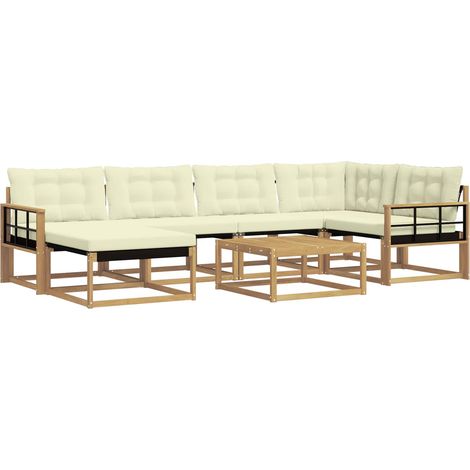 Outdoor Sofa Set 7 pcs White and Cream Solid Acacia Wood vidaXL (1/5)