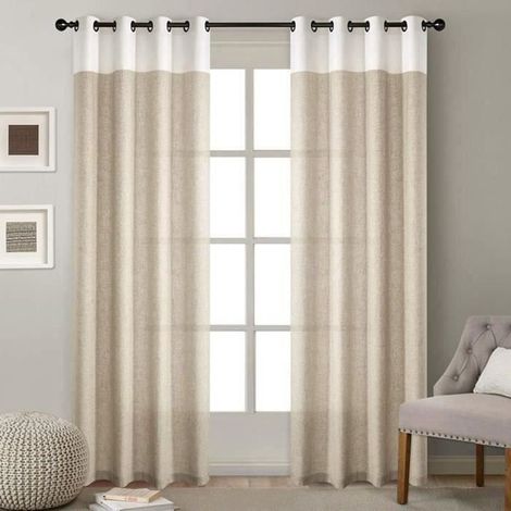 Rideau Occultant - HAOPYOU - Beige Blanc - Isolant Thermique - Œillet - L 132 x H 244 cm (1/4)