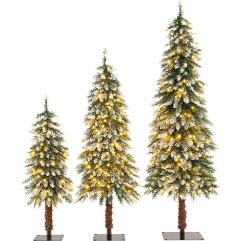 Set of 3 Pre-Lit Artificial Christmas Tree Slim Xmas Decora Tree 3 FT/ 4 FT/ 5FT (1/5)