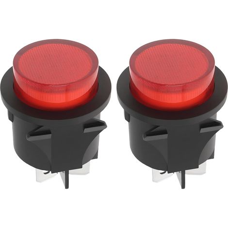2PCS Boutons Poussoirs 25Mm AC 250V 16A Interrupteur Marche/arrêt Bouton Poussoir Plat à 4 Broches Lumière Rouge Interrupteur Lumineux pour Voiture Bateau Appareils électroménagers (1/5)