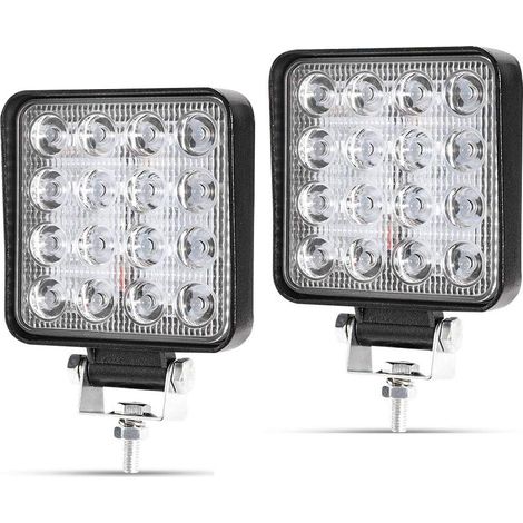 48W Square LED Work Light 12V 24V LED Car Spotlight Waterproof IP67 Reversing Light for Car Truck Tractor SUV Boat (2pcs) (1/5)