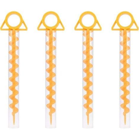Estacas espirales Ulisem, estacas para tiendas de campaña con forma de sardina, 30 cm de largo, estacas espirales de plástico resistentes para tiendas de campaña, trampolines y mascotas, con tubo, paq (1/4)