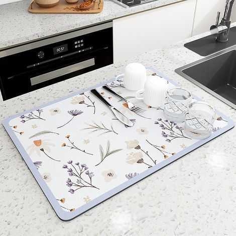 Tapis De Sechage Pour Vaisselle - Absorbant Non Glissant En PVC Et Suède - Pour Plan De Travail Cuisine Bar Ou Machine A Café - 1 Pièce (1/3)