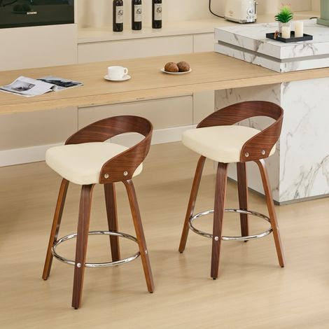 MEUBLIV Juego de 2 taburetes de bar 63 cm beige giratorios con asiento acolchado (1/5)