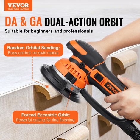 Ponceuse orbitale aléatoire, 152 mm, ponceuse excentrique électrique à double action DA et GA, 850 W, 6 vitesses variables, 10 papiers de verre, connecteur anti-poussière, pour ponçage du bois (1/5)