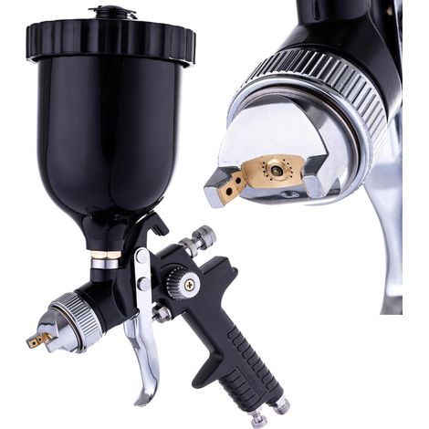 PISTOLA PULVERIZADORA DE PINTURA HVLP CON BOQUILLA DE 1,7 MM, COLOR NEGRO, DEPÓSITO DE 600 ML (1/5)