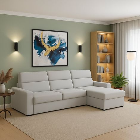 Divano Fisso con Penisola Vigonovo, Sfoderabile, Idrorepellente Multiposizione Made in Italy, Lavabile, 280x160 cm Grigio Chiaro (1/4)