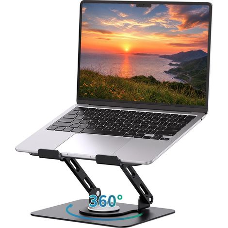 Support Ordinateur Portable Base Rotative 360 Degrés Rehausseur Ergonomique Bureau Réglable Pliable Métal, 10-15,6 Pouces Noir (1/4)