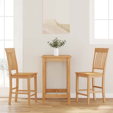 Barhocker 2 Stk. Natur Massivholz Gummibaum
