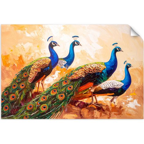 Selbstklebendes Poster – Wandsticker Bunte Pfauen Farbeffekt Vögel 120x80 cm
