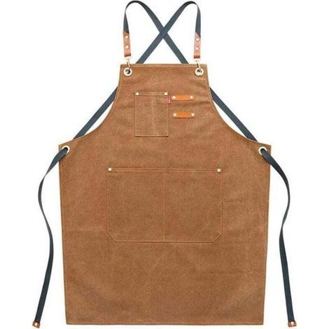 Tabliers de travail en toile pour homme avec poches, sangle réglable et grandes poches, tablier de cuisine marron (1/5)