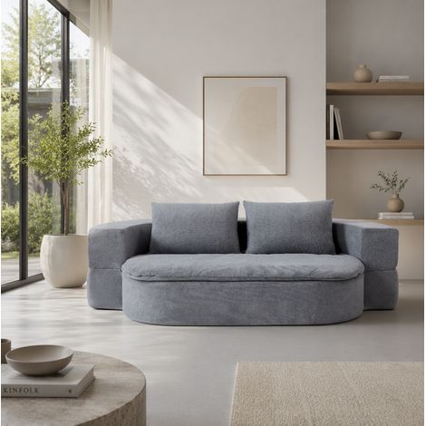 Sofá cama plegable 200 x 130 x 60 cm, gris claro, con 2 cojines, DESVIAE (1/5)