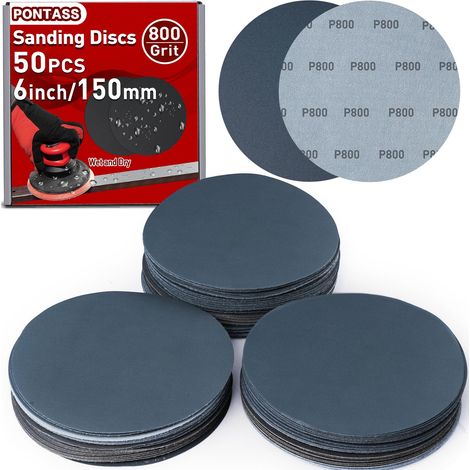 150mm Papier de Verre Sec à l'eau, Disques Abrasifs Ronds, 50 Pièces Grain 800 Tampons de Ponceuse Orbitale Feuilles de Papier Abrasif pour Métal, Bois, Auto, Mastic, Plastique, Ponçage Sans Poussière (1/5)