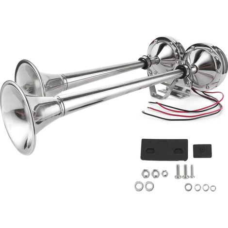 125db Trompette Double 12V Petit Taille Acier Inoxydable Corne Électrique Marine Grade 380Hz Bateau (1/5)