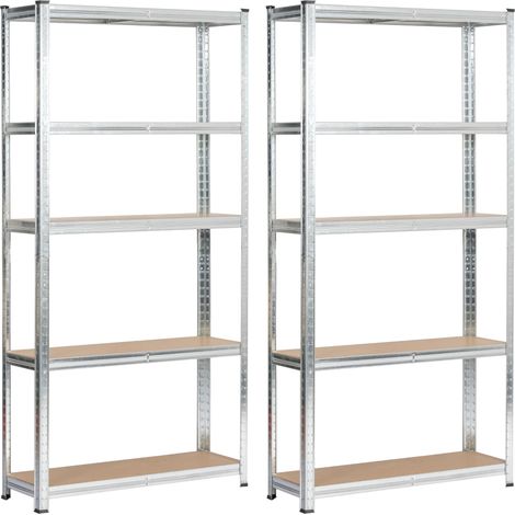Set 2 x AKORD Scaffale garage in metallo acciaio zincato 5 ripiani in colore legno per carichi fino a 875kg 90x30x180 cm (1/5)
