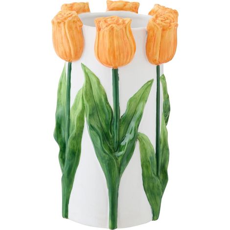 Vase Tulipes en Céramique "Bulbe" 27cm Blanc & Orange (1/2)