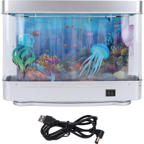 Ortviai Lampe Aquarium Artificielle avec Poissons Mobiles et Méduses, Lumière Blanche LED, USB 5V, 30 x 22,5 x 7 cm (1/5)