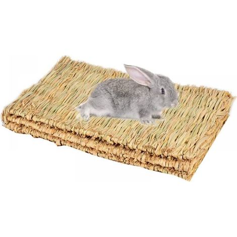 (3 Pièces) Tissées à la Main Tapis d'herbe pour Lapins, Jouets à Naturels pour Petits Animaux pour Lapins Cochon d'Inde Hamster Chinchilla (1/5)