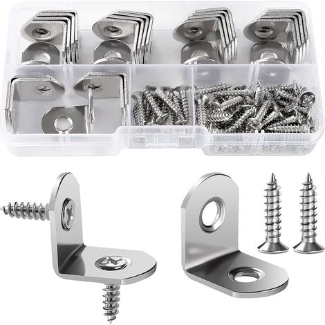 25 Pièces 20x20x16x2 mm Acier Inoxydable 90 Degrés en Forme de L Support, Support de Coin Équerre, Équerres de Fixation, Support Angle Droit, avec 50 Pièces Vis, pour Bois Meubles Placard (1/5)