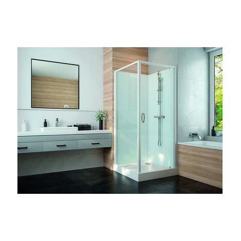 Cabine de douche Izi Glass2 Leda - Carrée - Portes pivotantes - Verre transparent - 80 x 80 cm (1/2)