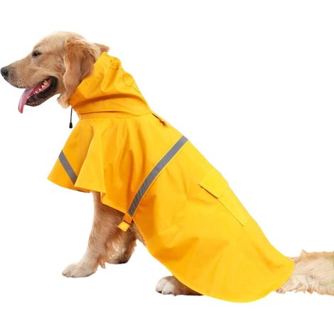 Imperméable Chien - Poncho À Capuche Ajustable Orange Avec Bandes Réfléchissantes - Pour Chiens Moyens Et Grands - Taille L (1/5)