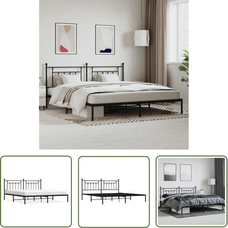 The Living Store Bettgestell mit Kopfteil Metall Schwarz 200x200 cm - Bettes Gestell - Doppelbett - Metallbett - Schwarzes Bett - Boxspringbetten (1/5)