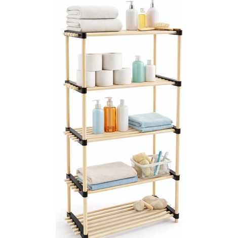 Scaffale in Legno 5 Ripiani Scaffalatura Multiuso Bagno Casa Ufficio 28x56x117cm