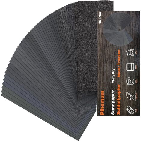 45 Feuilles de Papier de Verre Assorties - Papier à Poncer 80 à 5000 Grains pour Bois, Métal et Carrosserie - Papier Abrasif Humide/Sec 23x9 cm - Idéal pour Ponçage (1/5)