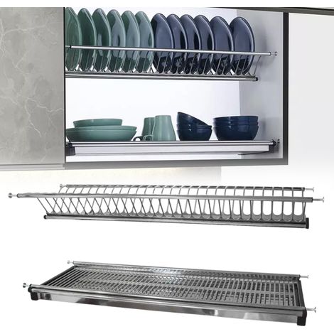 Égouttoir en Acier Inox à Encastrer Avec Ressorts Réglables – Pour Meuble Suspendu – Kit Avec Bac À Gouttes et Grille Pour Verres (Mod. 60 cm)