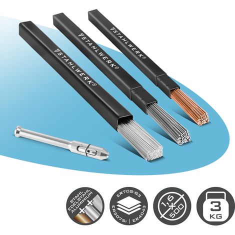STAHLWERK Bacchette per saldatura Tig + penna TIG Acciaio Acciaio inox Alluminio Ø 1,6 mm
