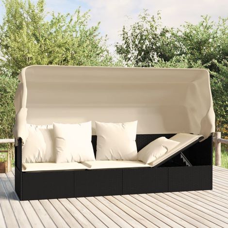 Lit de salon d'extérieur toit et coussins,Transat, bain de soleilNoir Résine tressée XZZZ295570 (1/5)
