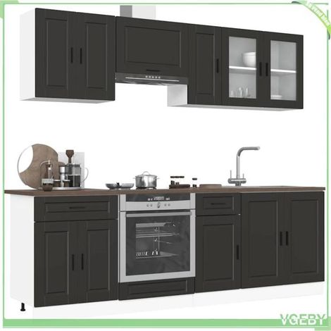 Ensemble de 8 meubles de cuisine - Porto - Noir - Bois d'ingénierie - Pieds réglables (1/5)