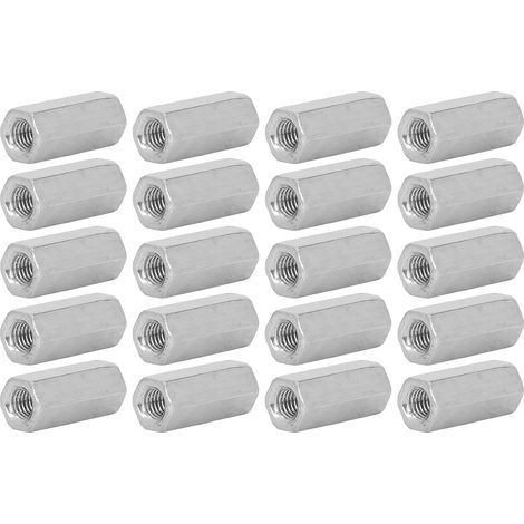 Lot de 20 écrous de raccordement hexagonaux M6x1 L25mm acier inox 304 argentés pour boulons tiges filetées vis mécaniques (1/5)