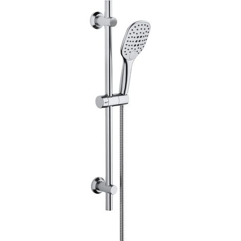 JOHO Duschstange ohne Armatur – Duschset mit XXL Handbrause 3 Strahlarten – Brausestange 70 cm aus Edelstahl – Höhenverstellbare Halterung – Chrom