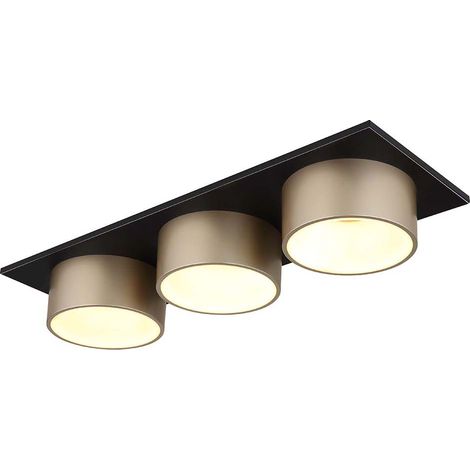 Plafonnier LED salon métal anthracite champagne 3 flammes L 58cm