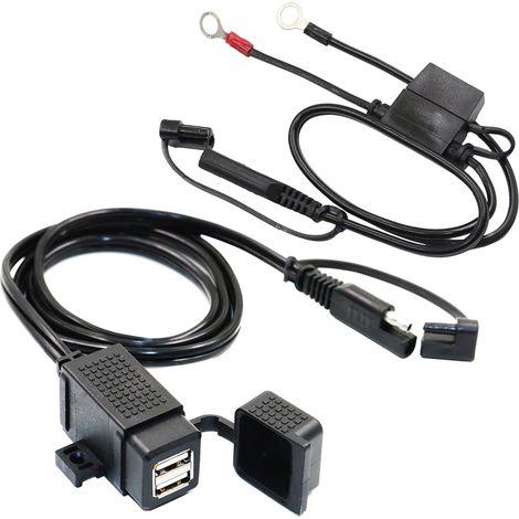 3.1Amp Kit de chargeur USB double moto étanche avec câble de borne SAE (1/5)