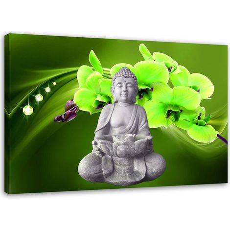 Tableau sur toile Bouddha assis Fleur verte 60x40 (1/5)