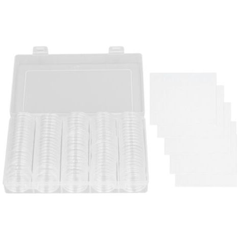 100 Schutzkapseln für Münzen mit einem Durchmesser von 17 bis 30 mm, erhältlich in 5 Größen, mit einer transparenten Schachtel, die eine Schaumstoffdichtung enthält. (1/5)