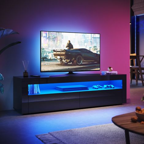 SONNI Hochglanz TV Schrank mit LED-Lichtern, 2 Grifflose Tür, Stand Modern TV Board Geeignet für Wohnzimmer und Schlafzimmer, Schwarz, 1600 x 400 x 450 mm (1/5)