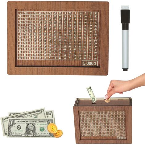 Tirelires en bois, sacs à dollars, sacs de collecte réutilisables, décoration intérieure, avec objectifs d'épargne et chiffres jusqu'à 5000 USD (1/5)